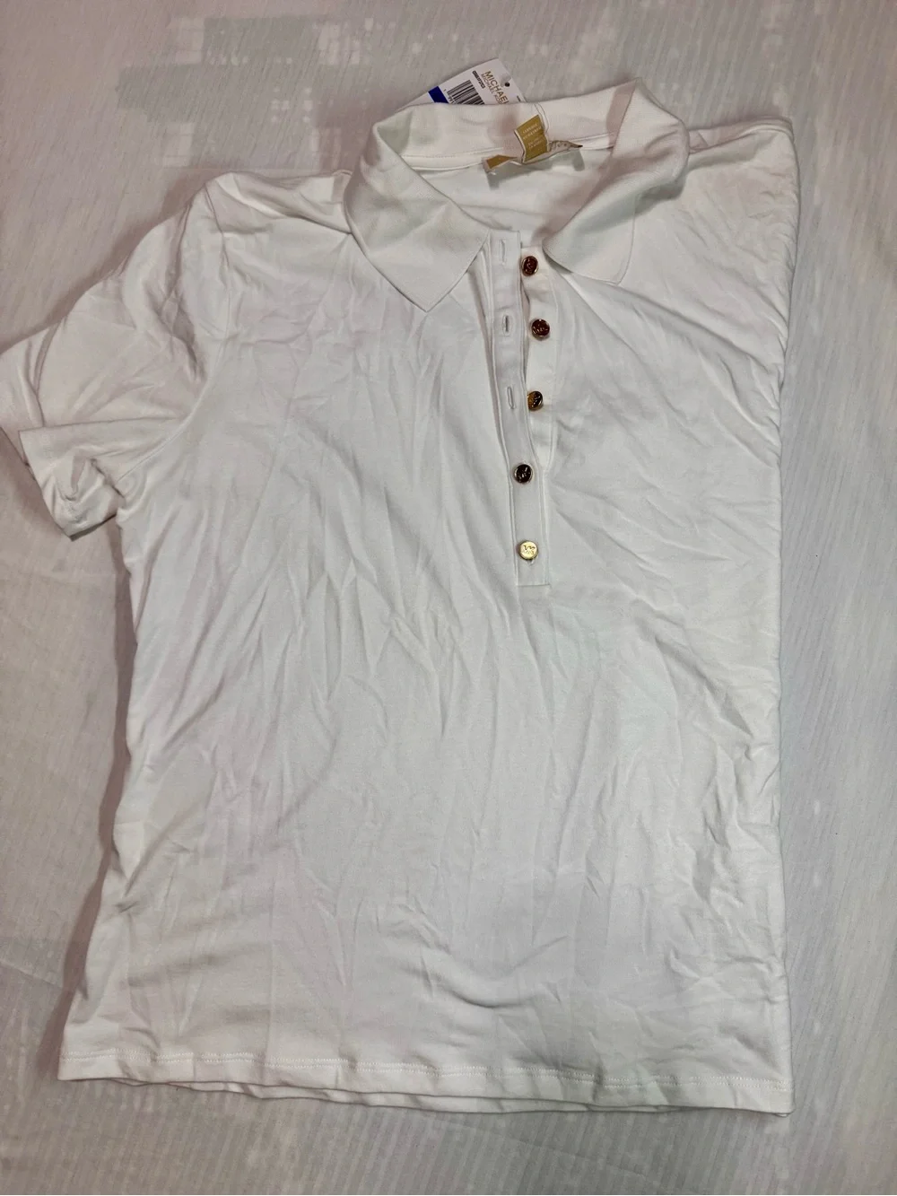 Michael Kors White Short-Sleeve Polo Blouse